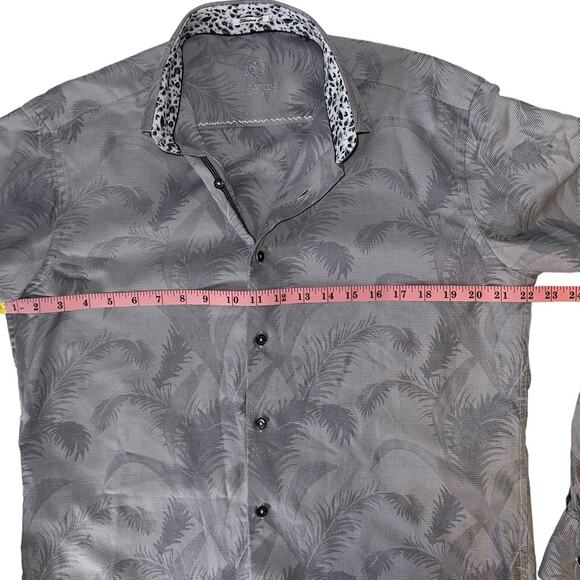 Bugatchi Uomo Gray Palm Tree Leaves Flip Cuff Button Up Long Sleeve Shirt Size M - Picture 12 of 13